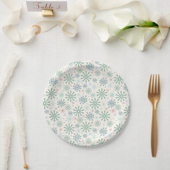 Christmas Retro Snowflakes Pattern Cream or Custom Paper Plate (Wedding)