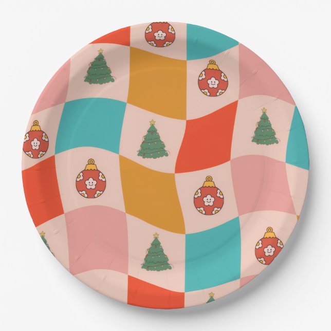 Christmas Retro Squares  Paper Plate (Front)