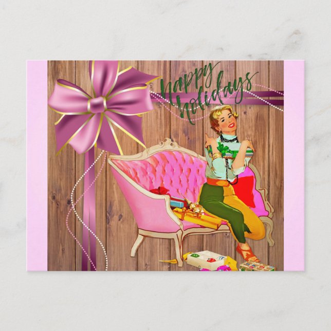 Christmas Retro Style Happy Holidays! Holiday Postcard (Front)