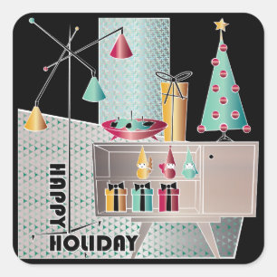 Christmas Retro Tree Square Sticker