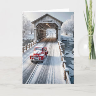 Christmas Retro Truck and Covered Bridge Holiday Card