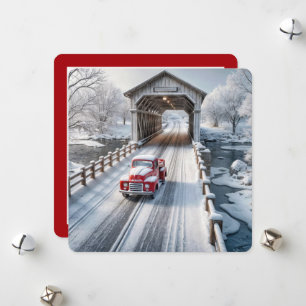Christmas Retro Truck and Covered Bridge Holiday Card