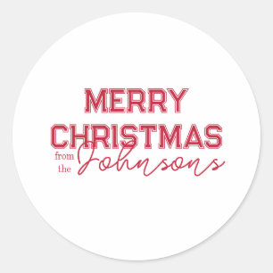 Christmas Retro Typography Red and White Classic Round Sticker