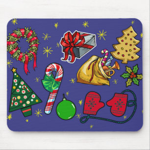 Christmas Retro Vintage Colorful Holiday Art Mouse Mat