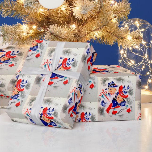 Christmas retro Vintage couple party wrap Wrapping Paper (Holidays)