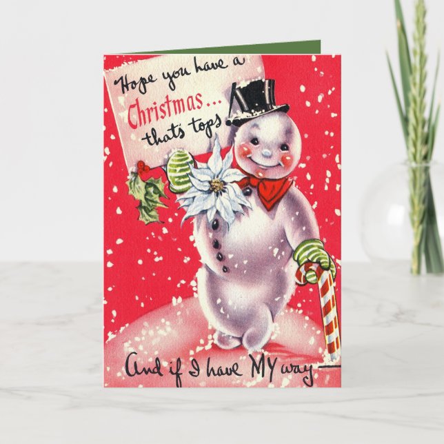 Christmas retro Vintage snowman add text card (Front)