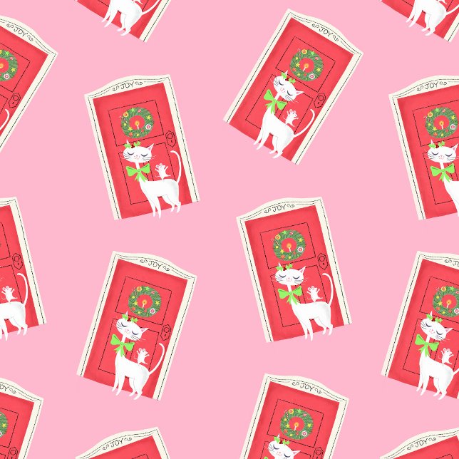 Christmas Retro White Cat and Mouse Wrapping Paper (Creator Uploaded)