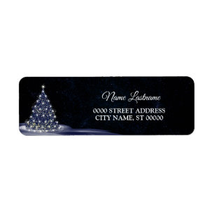 Christmas Return Address Blue Tree Winter Navy