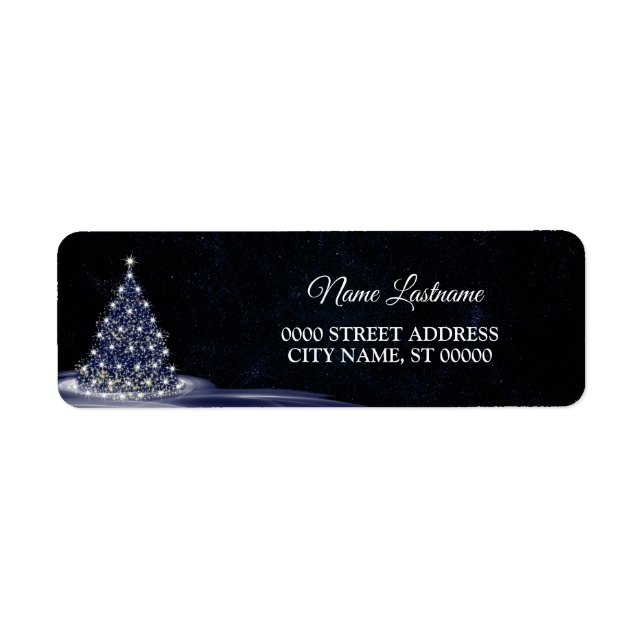 Christmas Return Address Blue Tree Winter Navy (Front)
