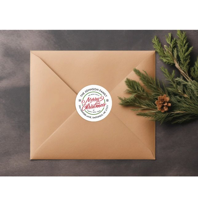 Christmas Return Address Classic Round Sticker (Creator Uploaded)