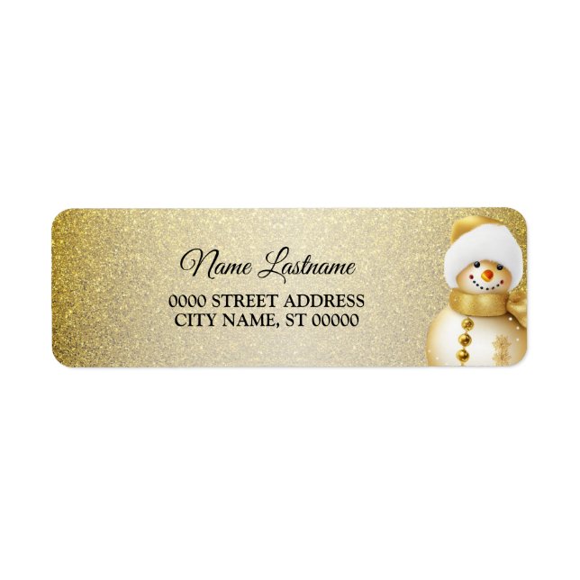 Christmas Return Address Gold Snowman Snowflakes  (Front)