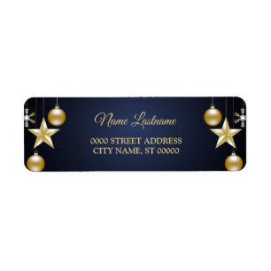 Christmas Return Address Golden Ornament Navy Blue