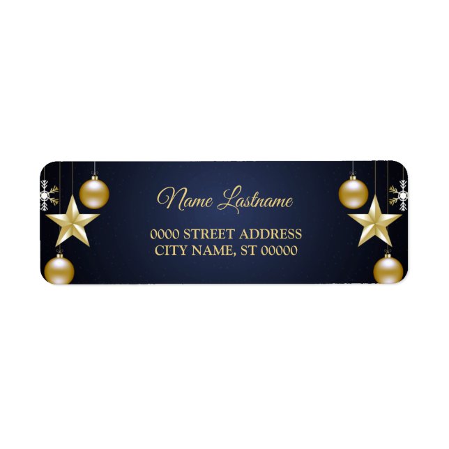 Christmas Return Address Golden Ornament Navy Blue (Front)