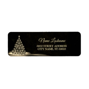 Christmas Return Address Golden Shiny Winter Black