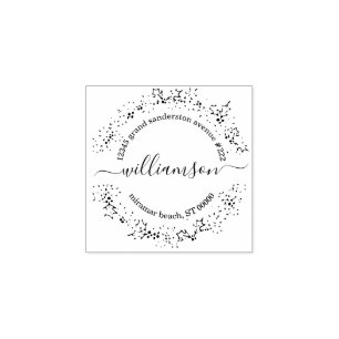 Christmas Return Address Holly Wreath Rubber Stamp