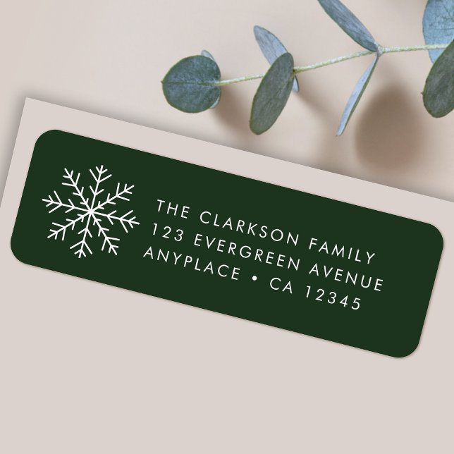 Christmas Return Address Label | Green Snowflake (Simple snowflake Christmas return address labels for Holiday card mailing & festive gift parcels)