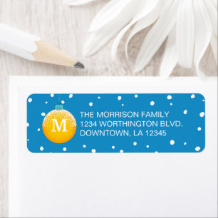 Christmas return address label with snow and ball