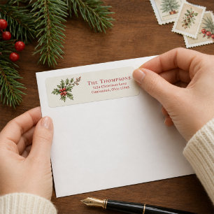 Christmas Return Address Red and Green Foliage