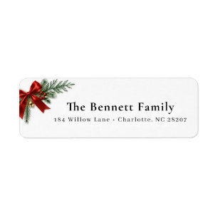 Christmas Return Address Red Bow Evergreen Holiday