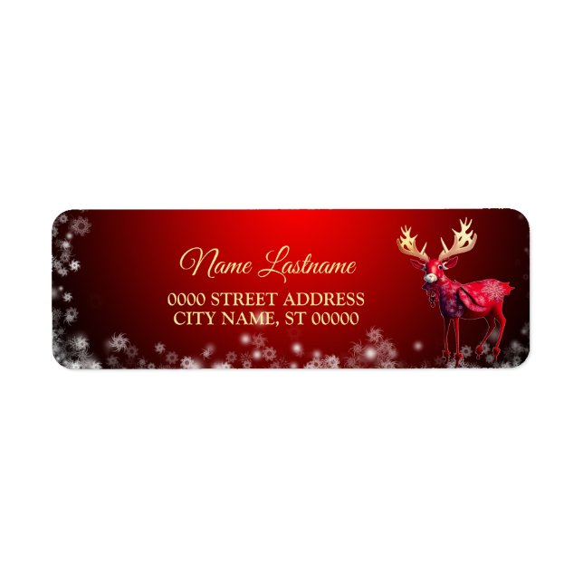 Christmas Return Address Red Reindeer Winter (Front)
