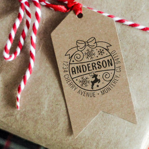 Christmas Return Address Reindeer Snowflake Rubber Stamp