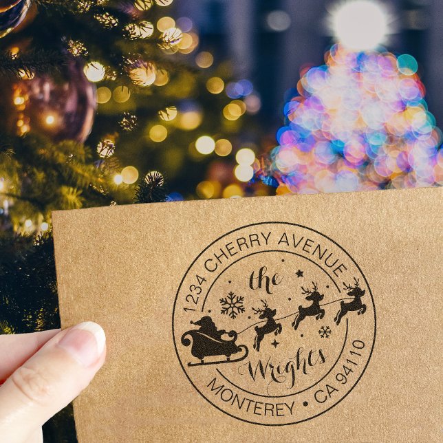 Christmas Return Address Santa Claus Sleigh  Self-inking Stamp (Creator Uploaded)