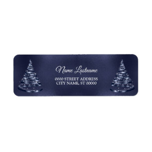 Christmas Return Address Shiny Blue Ribbon Tree
