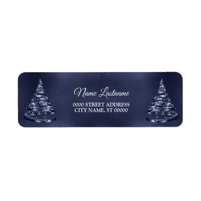 Christmas Return Address Shiny Blue Ribbon Tree (Front)