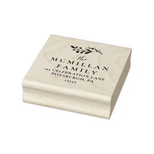 Christmas Return Address Stamp with Holly Leaves