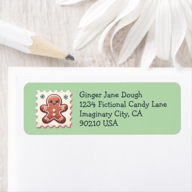 Christmas Return Label with Cute Gingerbread Stamp (Insitu)