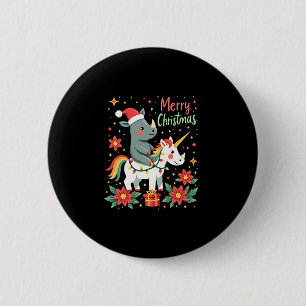 Christmas Rhino Merry Christmas Unicorn Rhino T-Sh 6 Cm Round Badge