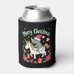 Christmas Rhino Merry Christmas Unicorn Rhino T-Sh Can Cooler