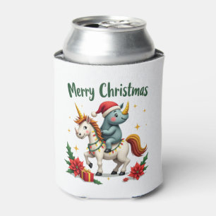 Christmas Rhino Merry Christmas Unicorn Rhino T-Sh Can Cooler