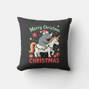 Christmas Rhino Merry Christmas Unicorn Rhino T-Sh Cushion