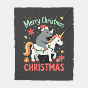 Christmas Rhino Merry Christmas Unicorn Rhino T-Sh Fleece Blanket
