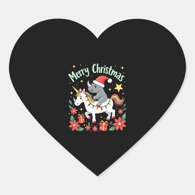 Christmas Rhino Merry Christmas Unicorn Rhino T-Sh Heart Sticker (Front)