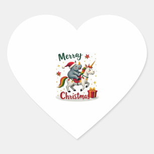 Christmas Rhino Merry Christmas Unicorn Rhino T-Sh Heart Sticker