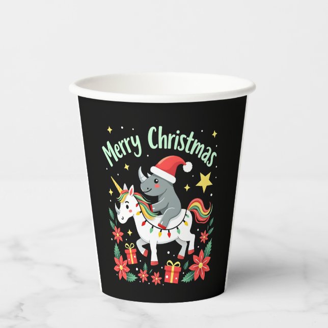 Christmas Rhino Merry Christmas Unicorn Rhino T-Sh Paper Cups (Front)
