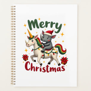 Christmas Rhino Merry Christmas Unicorn Rhino T-Sh Planner