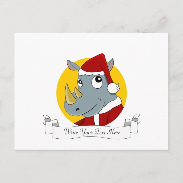 Christmas rhinoceros cartoon holiday postcard (Front)