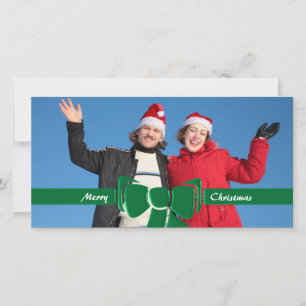 Christmas Ribbon & Bow Green Glass Holiday Card