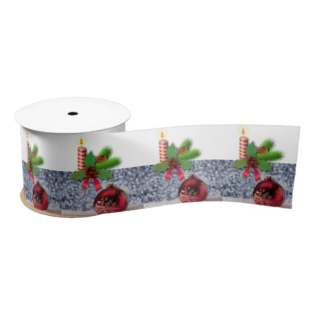 Christmas Ribbon, Christmas Candle Satin Ribbon (Spool)