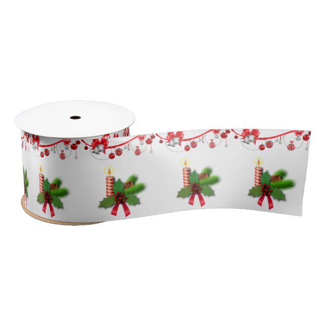Christmas Ribbon, Christmas Candle Satin Ribbon (Spool)
