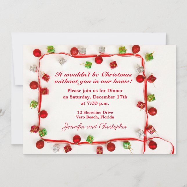 Christmas Ribbon Dinner Invitation (Front)
