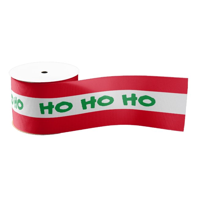 Christmas Ribbon & Ho Ho Ho Stripe Red/Green text Grosgrain Ribbon (Spool)
