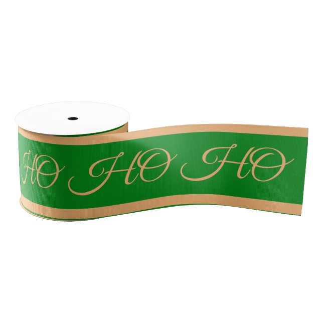 Christmas Ribbon & Ho Ho Ho Stripes Green/Gold Grosgrain Ribbon (Spool)