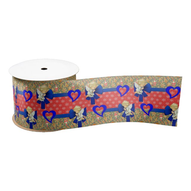 Christmas Ribbon, Merry Christmas Angel Satin Ribbon (Spool)