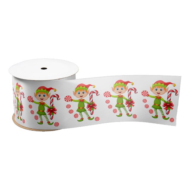 Christmas Ribbon, Merry Christmas Elf Satin Ribbon (Spool)