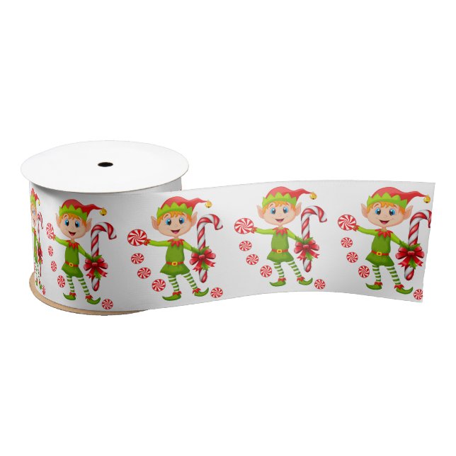 Christmas Ribbon, Merry Christmas Elf Satin Ribbon (Spool)