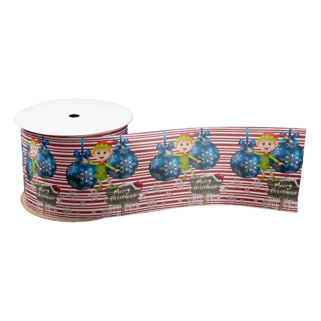 Christmas Ribbon, Merry Christmas Elf Satin Ribbon (Spool)